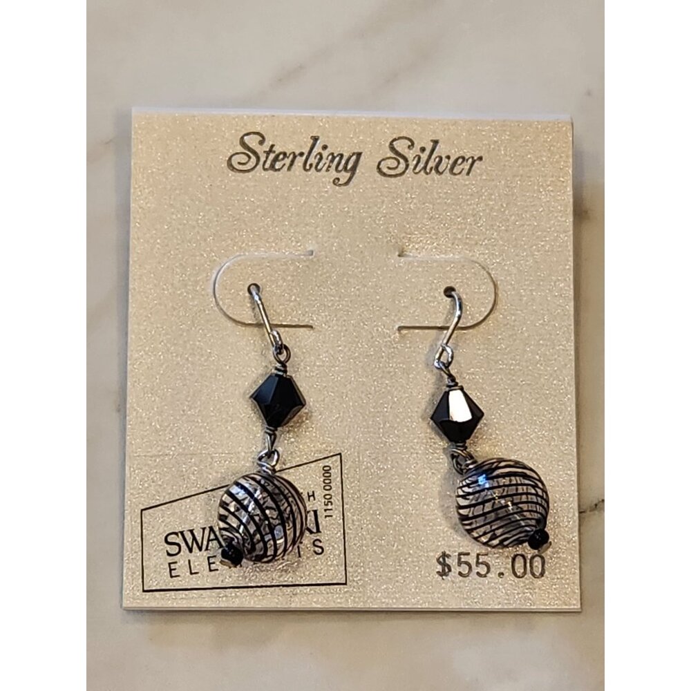 Sterling Silver Black & White Beaded Drop Earrings With Swarovski Elements